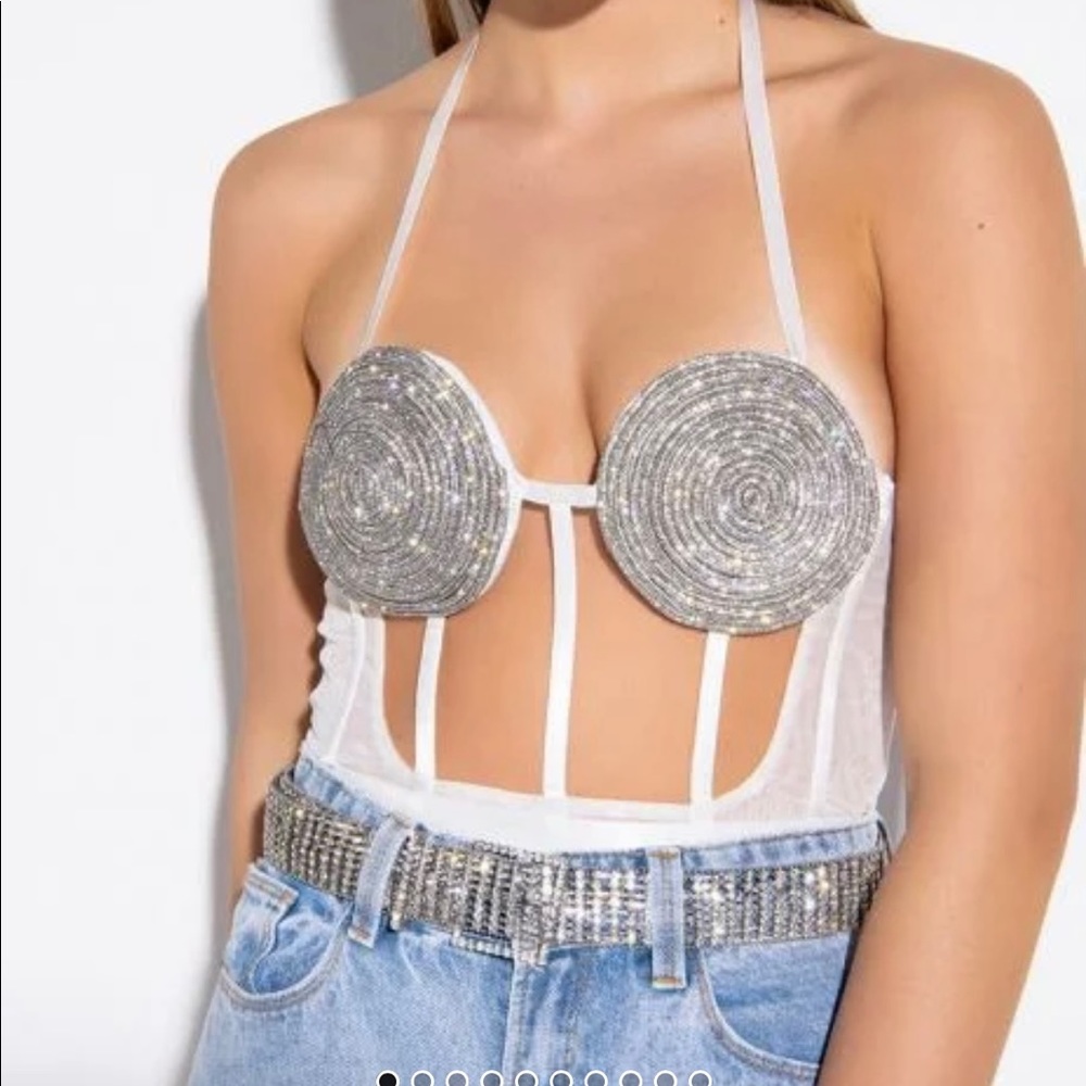 Akira rhinestone mesh bodysuit